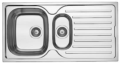 RUMO Prime Stainless Steel Kitchen Sink 1.5 One and Half Bowl - Fully Reversible Sinks with Drainer 965 x 500mm Inset Life Time Warranty Includes Wastes & Plumbing Kit