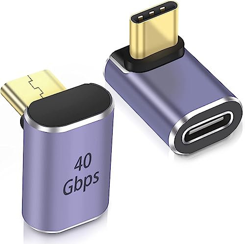 PremiumCord Adaptador USB 4, USB-C Macho a USB-C Hembra 90° M/F, Ultra Velocidad 40 Gbps, Conector USB Tipo C, Aluminio, Color Gris Espacial