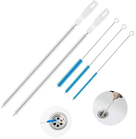 RAFIYU 5 Piezas Cepillo de Limpieza para Desagüe, Incluyendo 2 Cepillo Desatascador Tuberias 45cm y 3 Cepillo Limpieza Diferentes para el Detalle, Flexible Limpia Tuberias, para Baño y Cocina