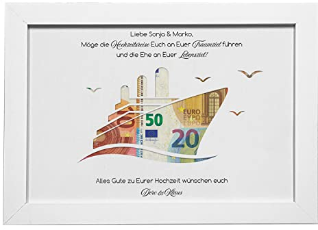 Personalisiertes Geldgeschenk zur Hochzeit I Auch mit A4 Bilderrahmen erhältlich I Hochzeitsgeschenke für das Brautpaar I Schiff
