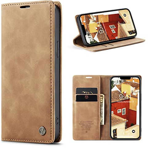 Niloucase Kompatibel mit iPhone 15 Hülle Leder,Magnetverschluss Premium PU Leder Flip Case,Standfunktion.-Braun