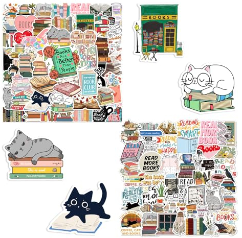 SLEEKEE 100 Stück Buchleseaufkleber, Wasserfeste Buchaufkleber, Aufkleber Für Computer, Wasserflaschen, Notizbücher, Niedliche Musteraufkleber, Selbstklebende Kreative Aufkleber
