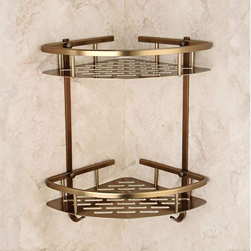 VUcica Wall Antique Bronze Bathroom Triangle Shelves Dual Tier Corner Aluminum Shelf Shower Basket Etagere Mural Shower Caddy Repisa