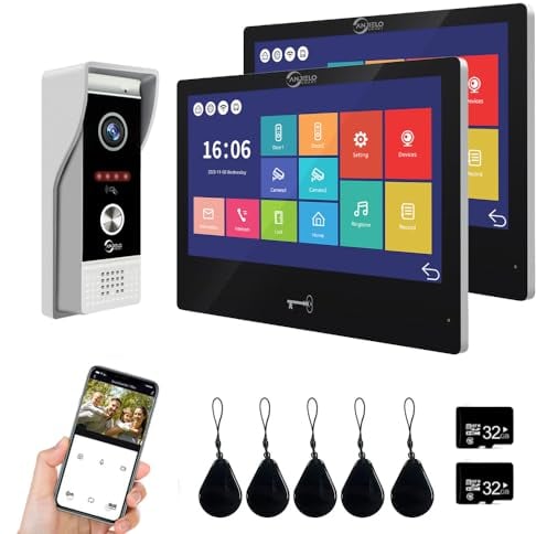 ANJIELO SMART Tuya - Videocitofono 1080p, con schermo tattile cablato da 10 pollici, supporta l'ingresso della scheda di scorrimento e rilevamento del movimento, 2 monitor