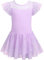 Arshiner Ballettkleidung Mädchen Rüschenärmel Masche Ballettkleid Tanzkleid Kinder Glitzerndes Ballettanzug Ballett-Trikots Tanz-Trikot Kleinkind Ballerina Kleid Kostüm Outfits Lila 140