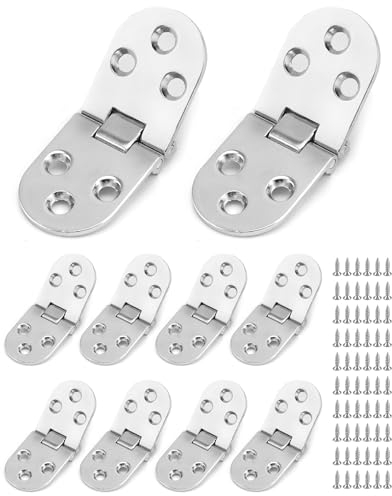 QWORK® 10 Pieces Folding Flip Hinges 180 Degree Hinges, Zinc Alloy, Folding Table Hinge, Drop Down Hinges for Folding Tables, Cabinets, Wardrobe Doors