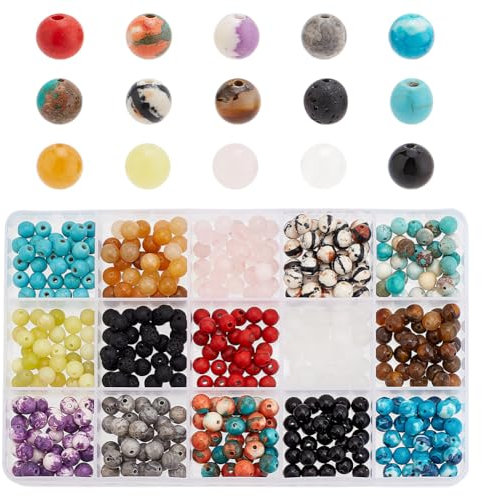 PH PandaHall 450 Stück Natursteinperlen 15 Farben Synthetische Edelsteinperlen 6 mm Runde Gefärbte Glatte Perlen Für Armbänder Ohrringe Halsketten Schmuckherstellung DIY Kunsthandwerk