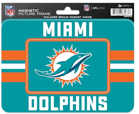 Rico Industries NFL Football Miami Dolphins Stripes Magnetischer Bilderrahmen (12,7 x 17,1 cm) & Magnet-Kombi-Set – Heimdekoration – Regrigerator, Büro, Küche