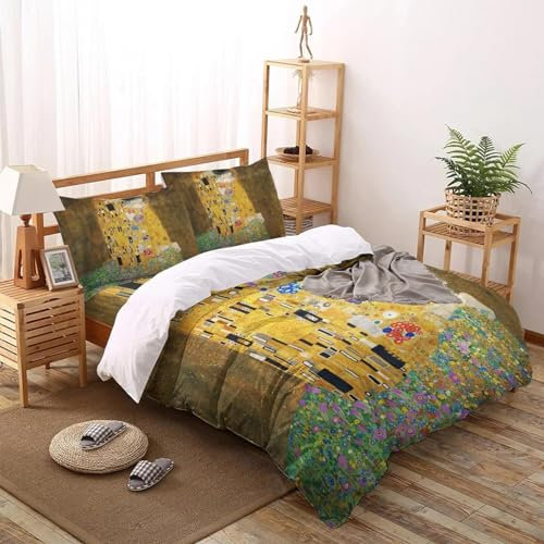 KQZVCU Gustav Klimt der Kuss Bettbezug King Size Queen Size Bettbezug-Set Trösterbezug für Schlafzimmer Bettwäsche-Sets 155x200cm /80x80cmx2
