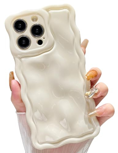 ZTOFERA Wavy Case for iPhone 14 Pro (6.1-Inch), Cute Wave Frame Shiny 3D Ripple Design Protective Phone Case Soft TPU Bumper Lightweight Shockproof Cover for Girls Women, Cream