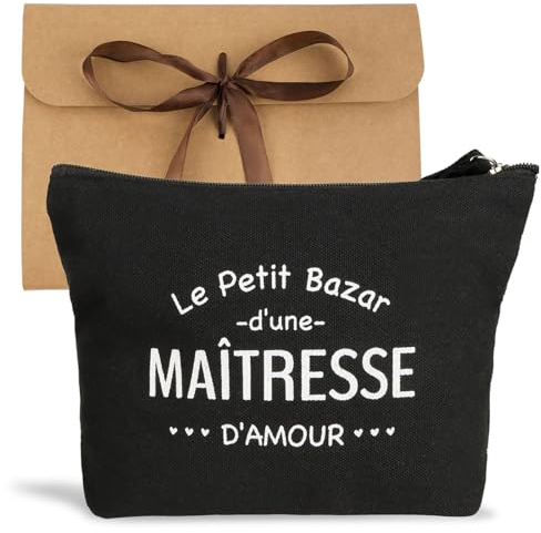 GEBETTER Französisch Abschiedsgeschenk Leinen Tasche mit Reißverschluss Kindergarten Lehrerin Geschenk für Kollegen Erzieherin Tagesmutter Lehrer Tasche Federmäppchen