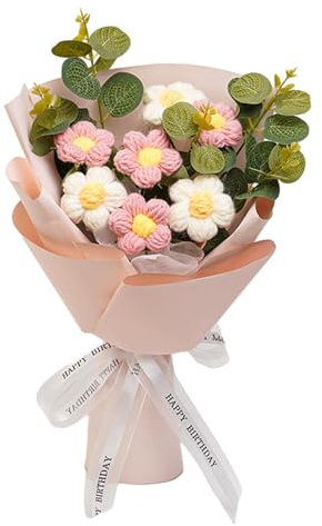 MagiDeal Gehäkelter Blumenstrauß, fertig gestrickte Blumen, Muttertagsgeschenk, vielseitiger künstlicher Blumenstrauß für Freundin, ROSA