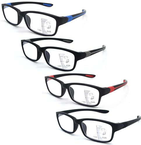SIKAITE 4 Pack Progressive Multifocus Reading Glasses Blue Light Blocking Spring Hinge No Line Multifocal Computer Readers