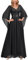 MIUSOL Women's Elegant Sequin Insert Lace Sheer Chiffon Deep V Neck Flare Sleeve Evening Prom Formal Long Dress (Large, Black)
