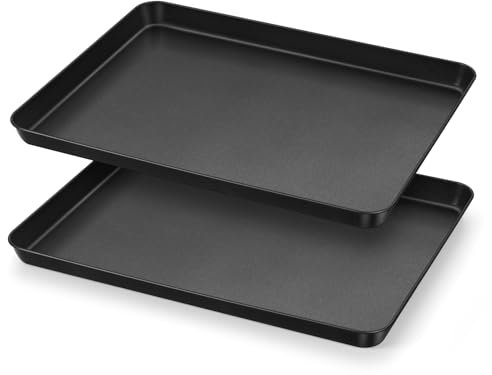 Nonstick Baking Tray Set of 2, Homikit Carbon Steel Oven Baking Sheet Pan, 40.3x30.5x2.5cm, Ideal for Roasting Cooking, Focaccia Pizza Cookie, Non-Toxic, Heavy-Duty & Easy Clean, Black