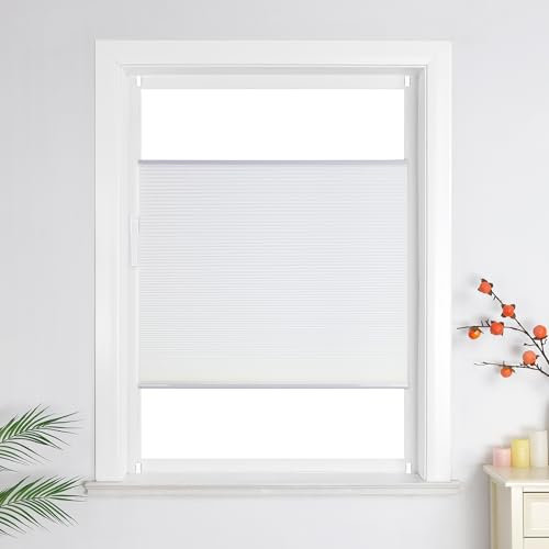 Heichkell Wabenplissee ohne Bohren Rollo Sonnenschutz Sichtschutz Doppelplissee Klemmfix Plissee Farbecht für Fenster und Tür, Weiß BxH 90x130 cm
