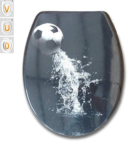 BGFYUSF Toilettensitz, schwarzer Fußball-Toilettenbezug, UF, Toilettendeckel mit Absenkautomatik, Schnellverschluss, Toilettenbezug für Badezimmer (universell)