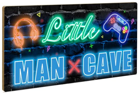 XIULUAN Gaming Room Decor Boys Stuff Kids Game Playroom Decorations Door Signs For Gamer Room Little Man Cave Wall Sign 10x5 Inches, Blue