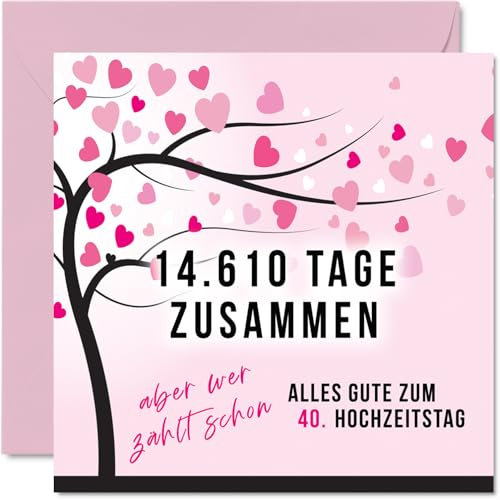 Stuff4 40. Hochzeitstag Karte Liebe - 14610 Tage Zusammen - 40 Jahrestag Karte Hochzeitstag Geschenke für Mein Mann Ehemann Meine Frau Ehefrau, 145mm Lustig Glückwunschkarten