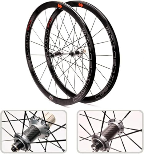 NBTRXWAFR 700C Fahrrad Vorder- Und Hinterrad 40 Mm Tiefe Drahtreifen Carbon Rennrad Laufräder Set V/C Bremse Felge Sealed Lager Für 8 9 10 11 Gang,Silber