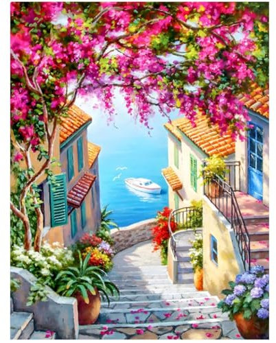 XUIIOSOOKP 5D Diamond Painting Adultos, Pintura de diamantes 5D DIY, Diamond Art Cuadros Diamantes, Punto de Cruz Diamante Dibujos con Diamantes para Decoración Hogar, 30 x 40 cm/vista al mar