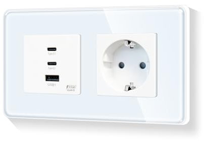 LIAONFOY Super Fast Charging Runde Wandsteckdose mit Einzelsteckdose 86mm 100-240V Kompatibel mit iPhone iPad Android Gerät Max Ladegeschwindigkeit 65W für Typ c 20W für USB Weiß Neutrale erforderlich
