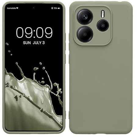 kwmobile Case Compatible with Xiaomi Redmi Note 14 5G (Not for 4G) Case - Protective Slim TPU Phone Cover - Soft Matte Finish - Gray Green
