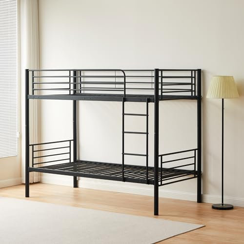 Reinforced Beds, 3FT BIRCHAM BUNK BED, Metal Bunk, Suitable for Adult Use, Exclusive Product, Easy Assembly, Reinforced Tubular Support Base, Reversible Ladder (Black)