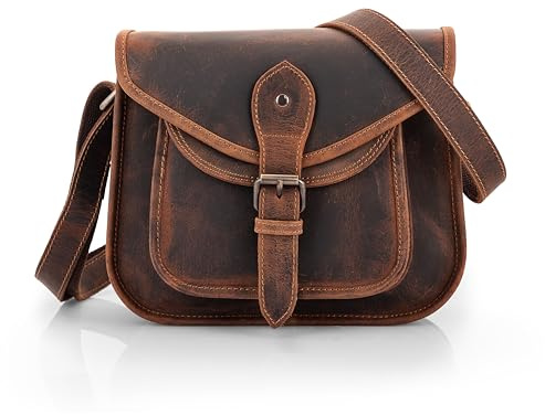 LEARICHI Kleine Umhängetaschen aus echtem Leder für Damen, hochwertige Hunter-Leder-Umhängetasche im Vintage-Stil, braune Handtaschen im Used-Look, Crossover-Reisegeldbörse