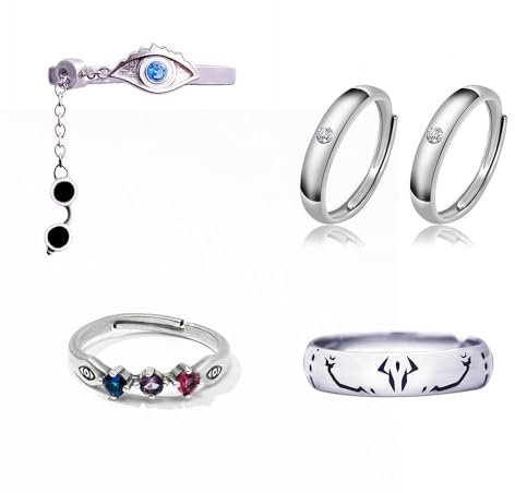 JUSONGKWCP 5 Pcs RyomenSukuna OkkotsuYuta SatoruGojo Cosplay Ringe Anime JJKS Figur Accessories Rings Jewelry Verstellbarer Ring Mit Öffnung