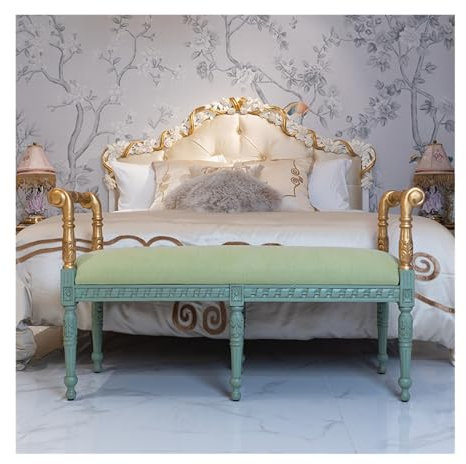 ZKALQECNF Bed End Bench French Vintage Bench, Simple Tufted Upholstered Ottoman Accent Bench with Soft Comfortable Cushion & Fashionable Modern Design Bedroom Bench