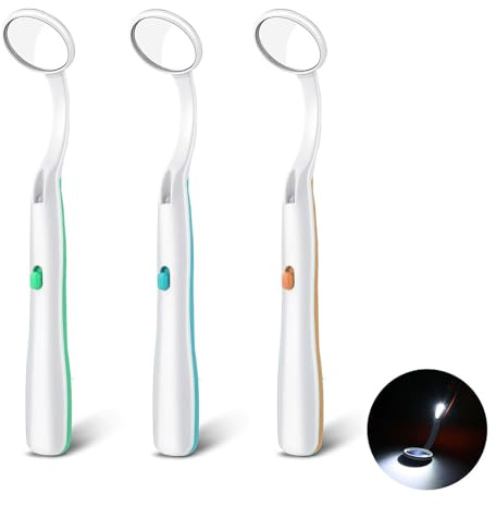 JIEYUCHU Zahnarztspiegel mit LED Licht, 3 Stück Mundspiegel mit Anti-Fog-Beschichtung, Oral Dental Mirror Dentalspiegel, Dentalspiegel für eine bessere Zahnpflege (Blau+Orange+Grün)
