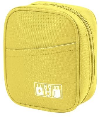 JINSI Small Cable Organiser Bag Travel Electronics Pouch Tech Accessories Case for Chargers, Cables, Power Banks, USB (Yellow)