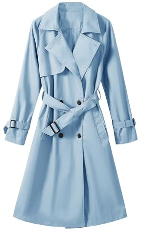 Vancavoo Trenchcoat Damen Lang Übergangsmantel Mantel Klassische Herbst Frühling Zweireiher Jacke Trench mit Gürtel Damenmantel Baumwolle Windjacke