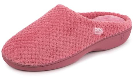 Isotoner® Ladies Popcorn Terry Mule Slippers, Pillowstep® Memory Foam with 360° Surround Comfort, Secret Sole Support, Durable Sole, Machine Washable, Bright Pink (Pink), 8 UK