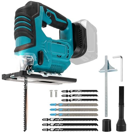 TALOEYH - Seghetto alternativo per batteria Makita 18-21V, seghetto alternativo elettrico senza spazzole, taglio smusso da -45° a 45°, lunghezza corsa 19 mm, seghetto alternativo senza fili da 500 W