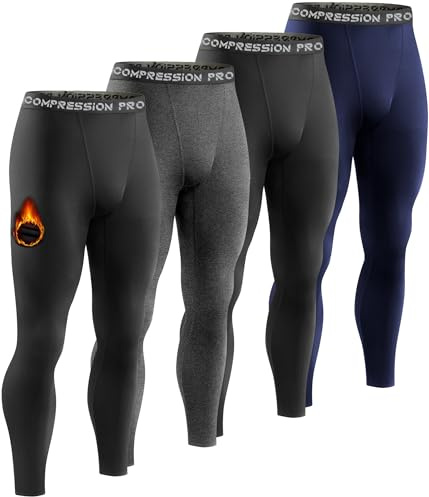 Dalavch 4 Pack Men Thermal Compression Pants,Fleece Lined Heated Leggings for Cold Weather Sports Athletic Winter Baselayer 2 Black 1 Gray 1 Blue Small