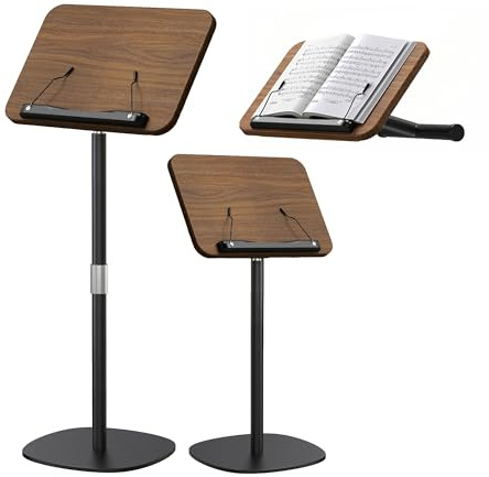 NAMON 2-in-1-Notenständer mit doppelter Verwendung, robuster Notenständer aus Holz für Noten, verstellbare Höhe und Winkel, mit Seitenbüroklammer, ideal für alle Musiker (Walnuss-Effekt)