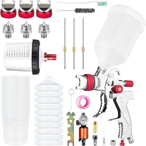 Fangxuee Set di Pistole A Spruzzo Ad Aria HVLP con Tazza di Usa e Getta da 600 Cc, con Compressore D'Aria Separatore Acqua/Olio, per Verniciatura DIY di Mobili