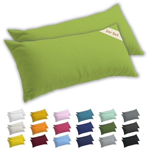 Lavea® 2er Set Seitenschläferkissen-Bezug 40x145 - Apfelgrün | 100% Baumwolle Jersey – Weiche Kissenhülle & Kopfkissenbezüge, OEKO-TEX® Standard