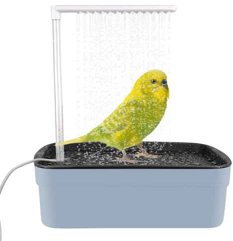 Fiotha Vogeldusche Wellensittich, Automatische Vogel Dusche mit Pumpe, Vogelbad mit Wasserkreislauf und Mehreren Wasserhähnen, Vogel Badehaus Badewanne für Wellensittiche, Sittiche (Grau)
