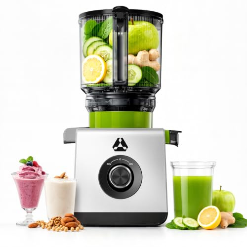 AAOBOSI 3-in-1 Cold Press Juicer, 165mm Wide Feed Chute for Whole Fruits | All-in-One Slow Juicer: Juice, Sorbet & Nut Milk, No-Hole Filter Rinse in Seconds, 2.5L Family Size, Whisper-Quiet DC Motor