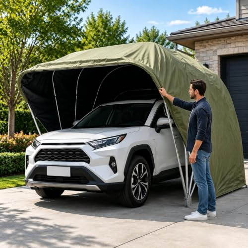 Abri Voiture Semi Automatique Pliable Acier Inoxydable