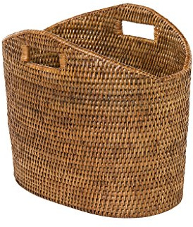 KOUBOO La Jolla Oval Rattan Magazine Rack, Woven Organizer, Honey Brown