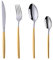 BISDARUN Stainless Steel Cutlery Set with Gold Coloured Handles 4-Piece Titanium Plated Flatware 1 Set Service for 1, Golden Silverware Dinner Knife Fork Spoon Set