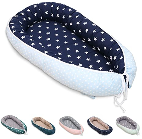ULLENBOOM Babynest - 100% OEKO-TEX Materialien & Made in EU, Blau Hellblau - Babynestchen Neugeborene aus kuscheliger Baumwolle, Ideal als Reisebett & Kuschelnest geeignet
