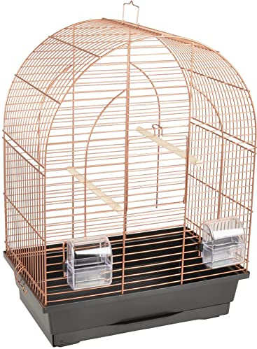 Flamingo Vogelkäfig – Voliere Vögel – Klara 1 Kupfer/Schwarz – 39×25×53 cm – 2 Sitzstangen & 2 Näpfe, Frontklappe, Kunststoff-Schublade, EU-Herstellung