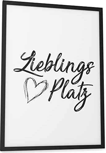 Papierschmiede® Typografie Poster, DIN A3 (30x42 cm), Wanddeko Wohnzimmer, Schlafzimmer, Küche, schwarz-weiß Bild mit Spruch OHNE Rahmen, Lieblingsplatz