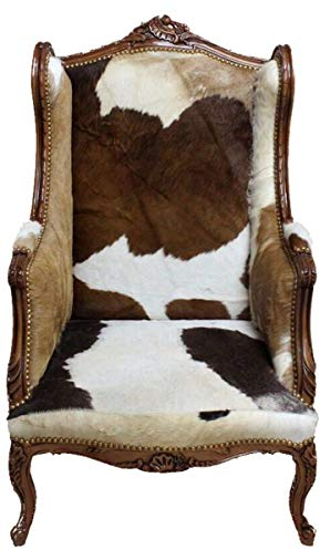 Casa Padrino Barock Lounge Thron Sessel Kuhfell Mod3 - Ohren Sessel - Ohrensessel Tron Stuhl