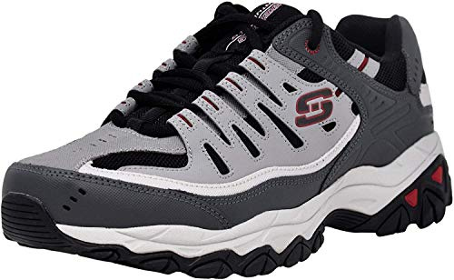 Skechers Men's Afterburn Memory-Foam Lace-up Sneaker, Charcoal/Red, 11.5 M US